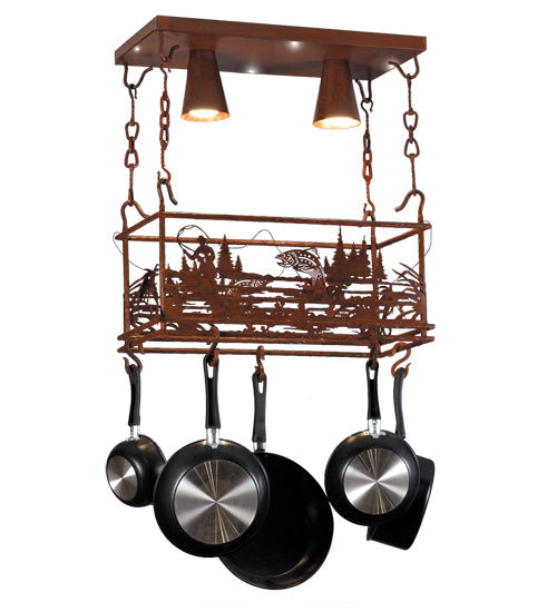 Meyda 24" Long Fly Fishing Creek 2 Light Pot Rack '82884