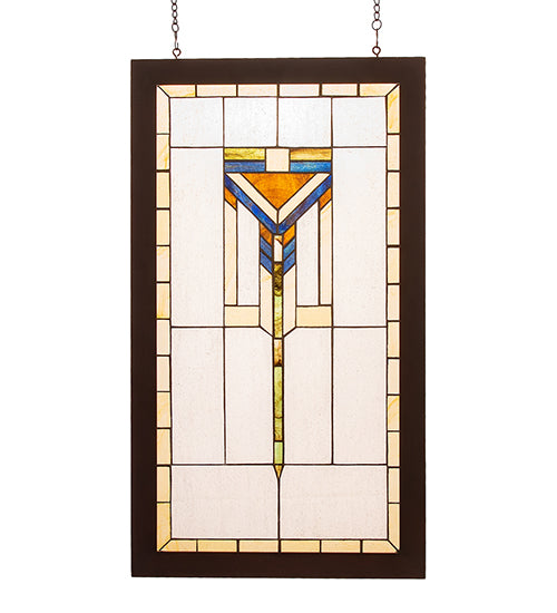 Meyda 17"W X 30"H Prairie Wood Frame Stained Glass Window '98099