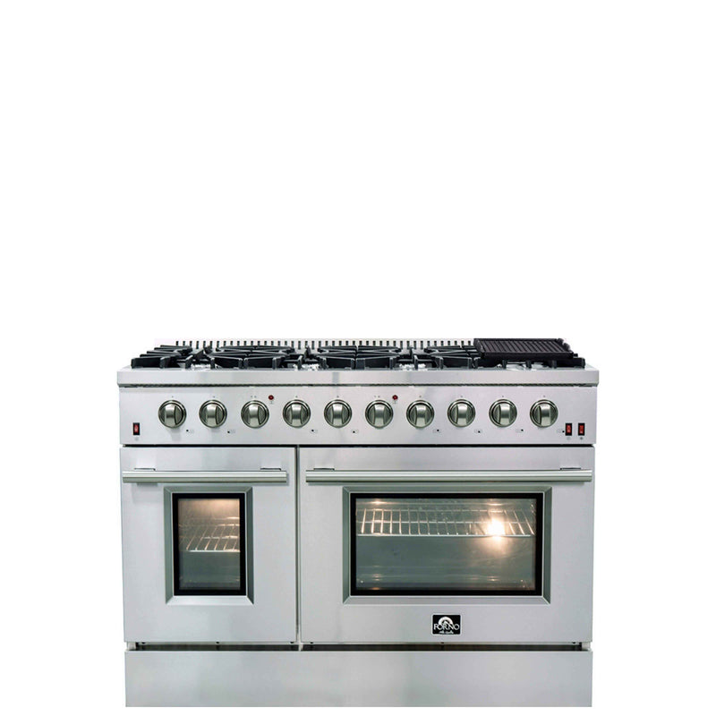 Forno 2-Piece Appliance Package - 48-Inch Gas Range & Wall Mount Hood in Stainless Steel
