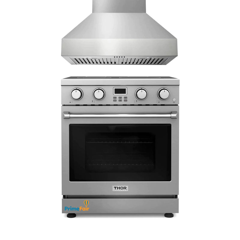 Thor Kitchen 2-Piece Appliance Package - 30-Inch Electric Range and Pro-Style Wall Mount Range Hood in Stainless Steel