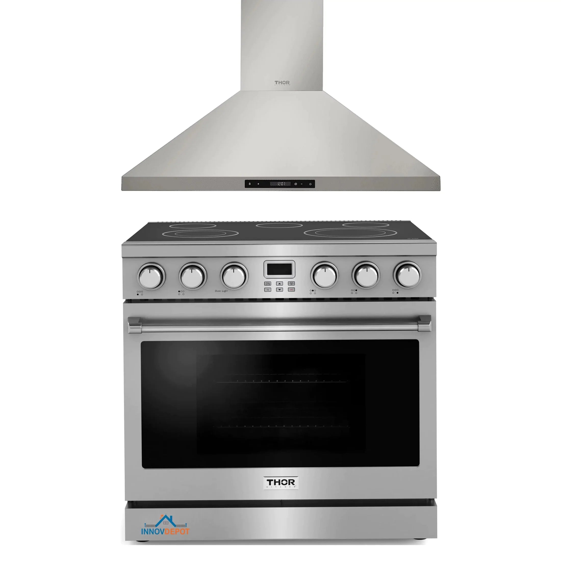 Thor Kitchen 2-Piece Appliance Package - 36-Inch Electric Range and Wall Mount Range Hood in Stainless Steel