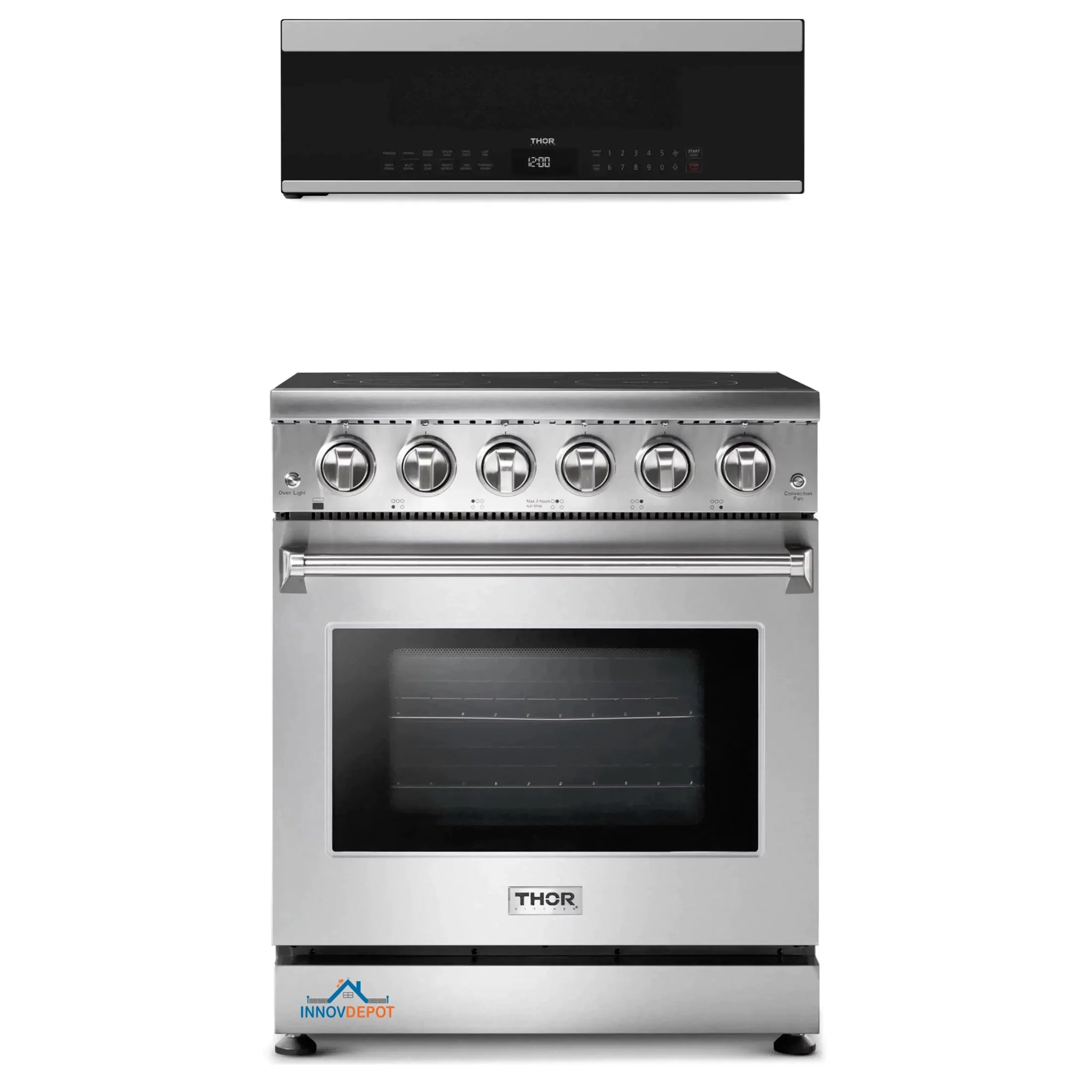 Thor Kitchen 2-Piece Appliance Package - 30-Inch Oven Electric Range andOver-the-Range Microwave & Vent Hood in Stainless Steel