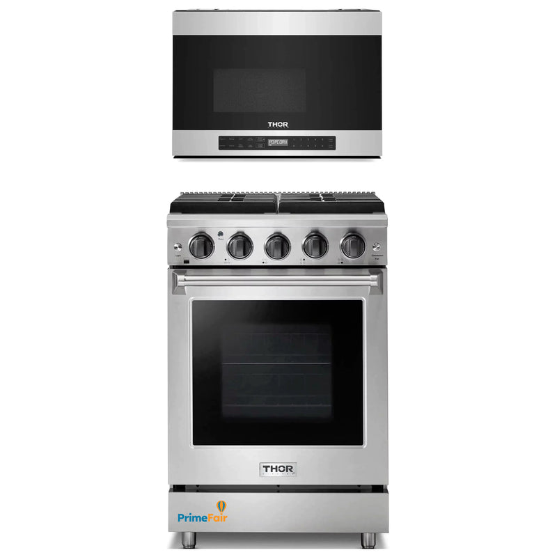 Thor Kitchen 2-Piece Appliance Package - 24-Inch Gas Range and Over-the-Range Microwave & Vent Hood in Stainless Steel