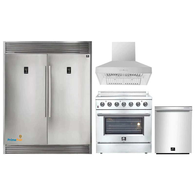 Forno 4-Piece Appliance Package - 36-Inch Electric Range, Wall Mount Range Hood, Pro-Style Refrigerator, and Dishwasher in Stainless Steel