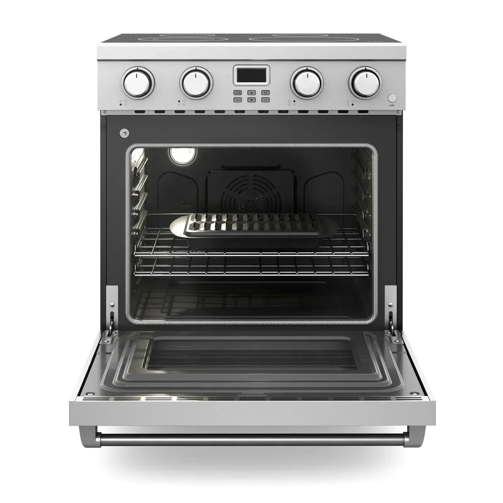 Thor Kitchen 6-Piece Appliance Package - 30-Inch Electric Range, Wall Mount Range Hood, Refrigerator with Water Dispenser, Dishwasher, Microwave, and Wine Cooler in Stainless Steel