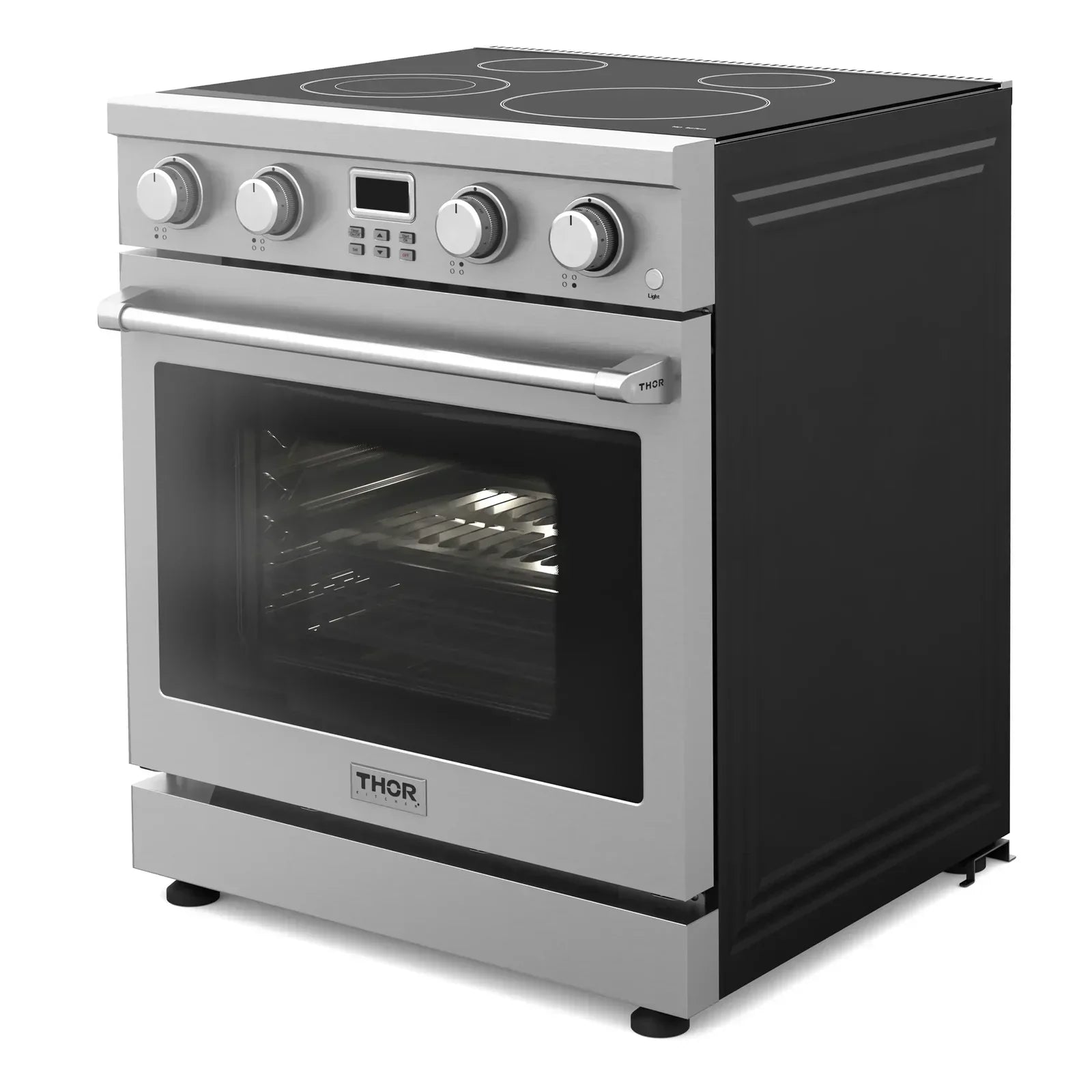 Thor Kitchen 6-Piece Appliance Package - 30-Inch Electric Range, Wall Mount Range Hood, Refrigerator, Dishwasher, Microwave, and Wine Cooler in Stainless Steel