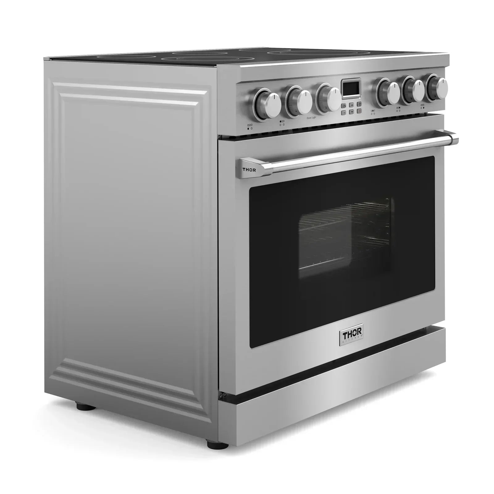 Thor Kitchen 5-Piece Appliance Package - 36-Inch Electric Range, Refrigerator, Dishwasher, Microwave, and Wine Cooler in Stainless Steel