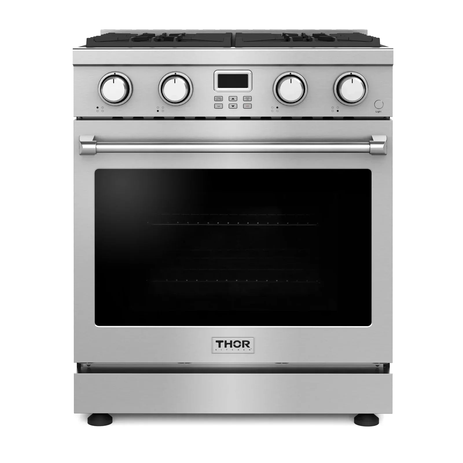 Thor Kitchen 4-Piece Appliance Package - 30-Inch Gas Range, Wall Mount Range Hood, Refrigerator, and Dishwasher in Stainless Steel