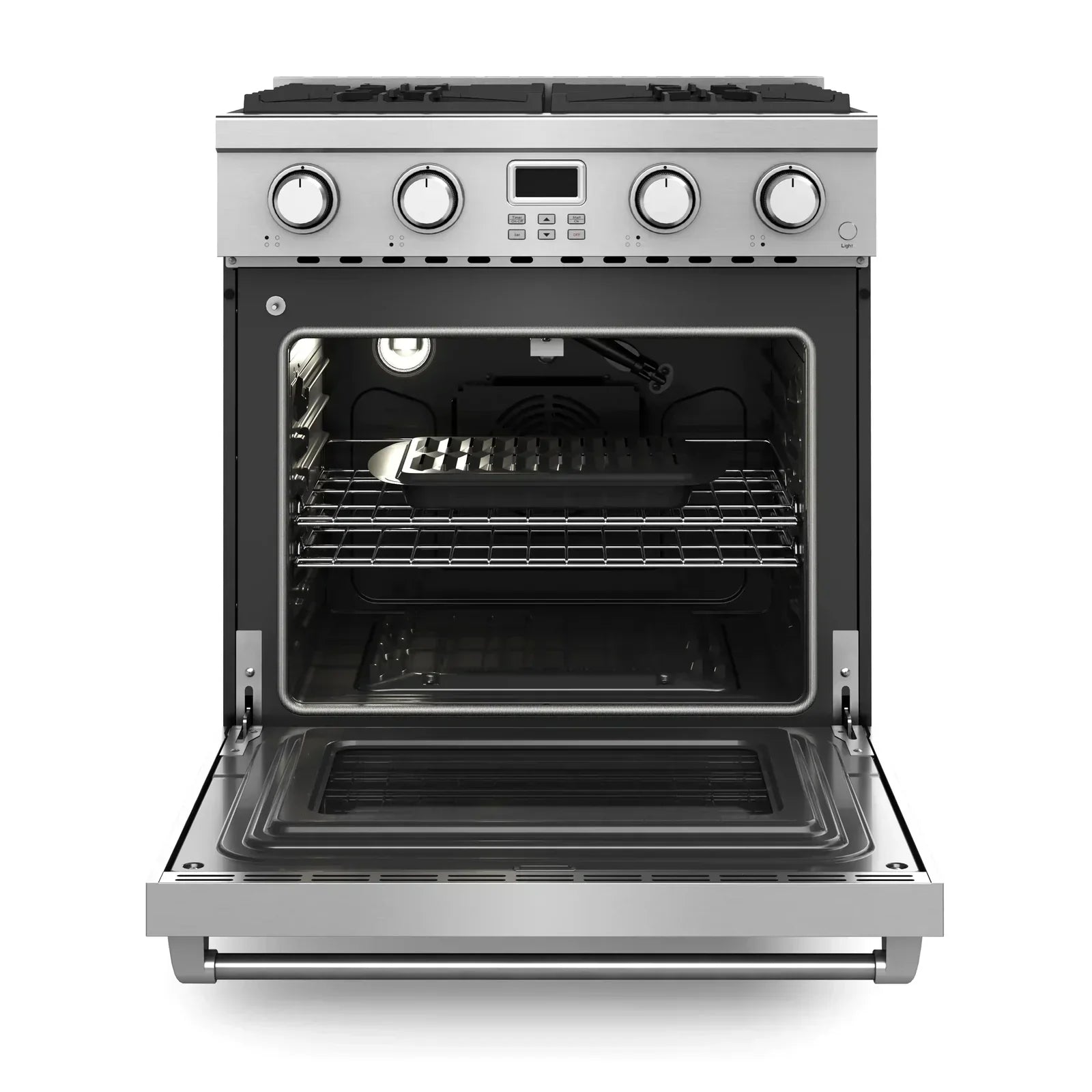 Thor Kitchen 5-Piece Appliance Package - 30-Inch Gas Range, Wall Mount Range Hood, Refrigerator, Dishwasher, and Microwave in Stainless Steel