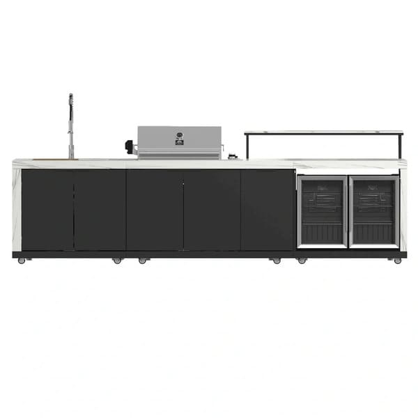 FORNO Rimini Outdoor Kitchen 30-Inch BBQ 62,000 BTU, 4.8 cu.ft. Beverage Center, Stainless Steel Sink, White Countertops FODKT2575WHT
