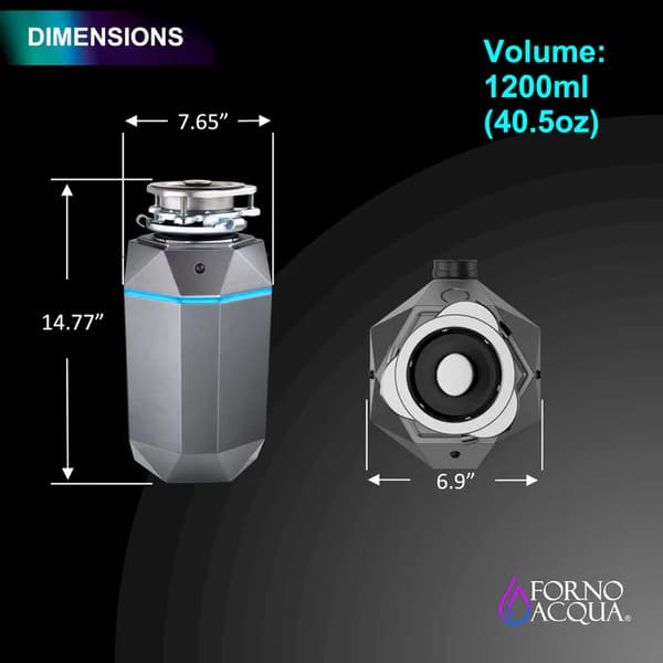 FORNO Acqua BrightDiamond 1HP Super Quiet Garbage Disposal Corded with Motion Sensor Cabinet Light & Pre-Wired Air Switch
