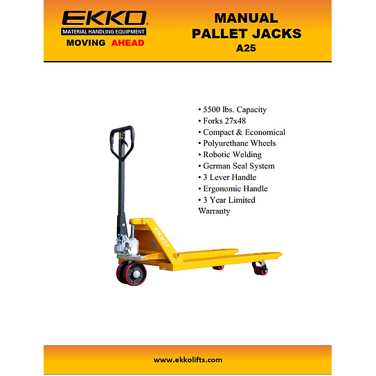 EKKO Manual Pallet Jack 5500lbs., Capacity A25