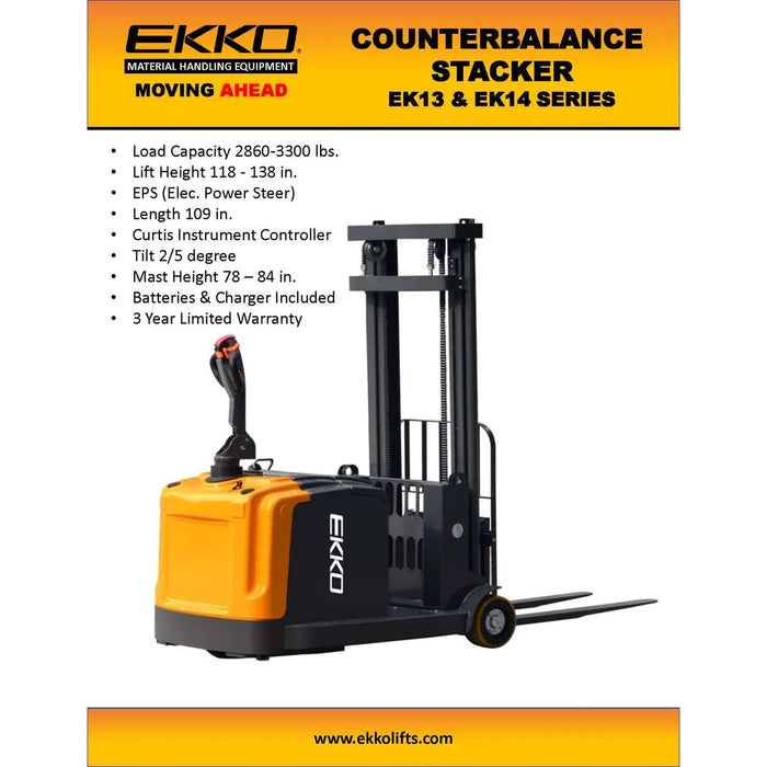 EKKO Counterbalanced Walkie Stacker 3300 lb Cap., 130" Height EK14-130