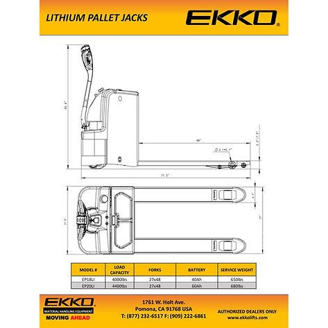 EKKO Lithium Iron Walkie Pallet Jack 4000 lb Capacity EP18Li