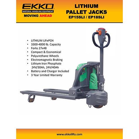 EKKO Semi-Electric Pallet Jack 4000 lb Capacity EP18SLi