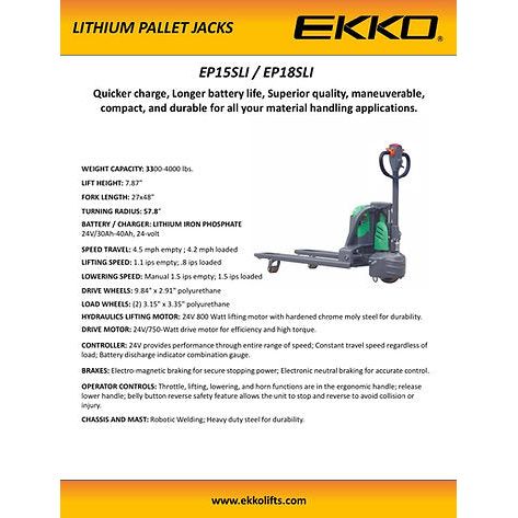 EKKO Semi-Electric Pallet Jack 4000 lb Capacity EP18SLi