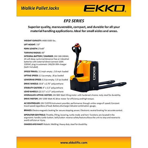 EKKO Walkie Pallet Jack 4400lbs. Capacity EP20E