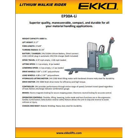 EKKO Lithium Rider Pallet Jack 6600lbs. Capacity EP30A-Li