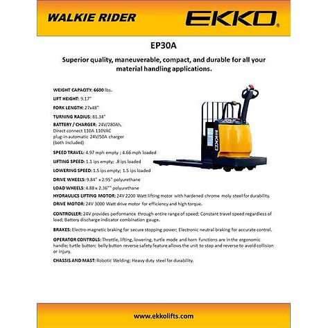 EKKO Rider Pallet Jack 6600lbs. Capacity EP30A