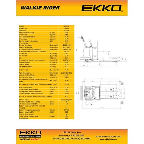 EKKO Rider Pallet Jack 6600lbs. Capacity EP30A