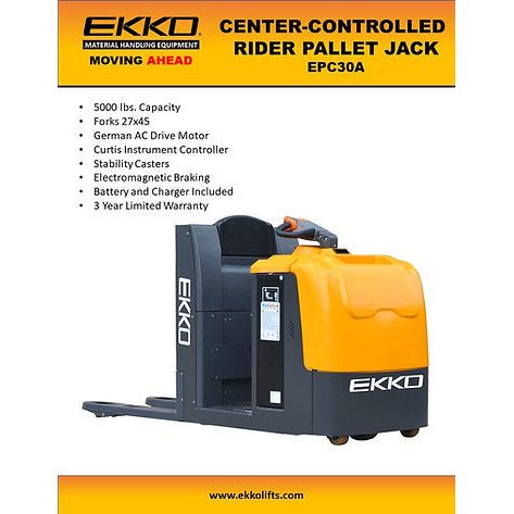 EKKO Center-Controlled Rider Pallet Jack 5000lbs. Capacity EPC30A