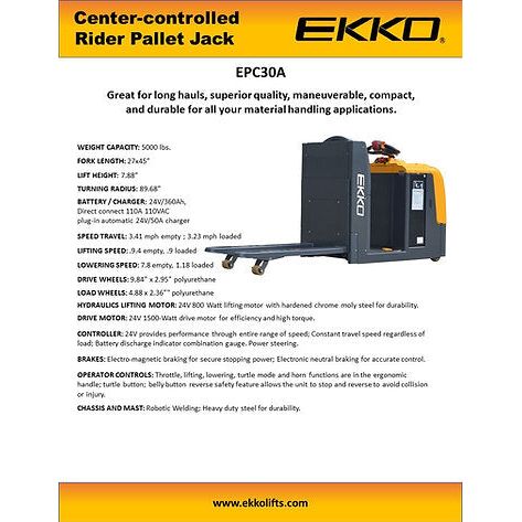 EKKO Center-Controlled Rider Pallet Jack 5000lbs. Capacity EPC30A