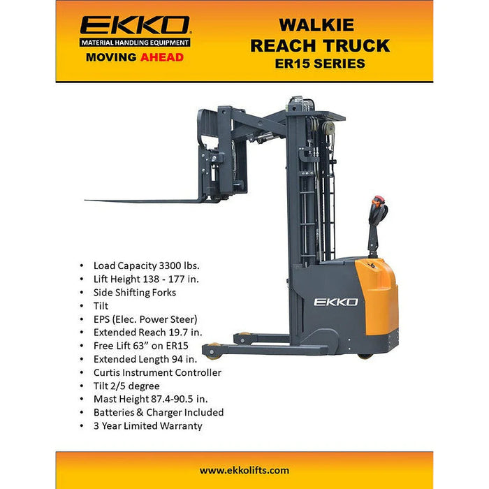 EKKO Electric Walkie Reach Truck | 3300 lbs. Capacity | Lift Height 177''| ER15