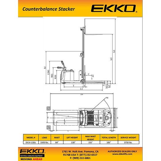 EKKO Lithium Counterbalanced Walkie Stacker SIDE-SHIFTING EK14S-130Li