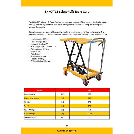 EKKO Scissor Lift Table Cart 330 lb Capacity T15