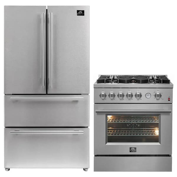FORNO 2-Piece Appliance Package- 30-Inch Gas Range and 36-Inch French Door Refrigerator in Stainless Steel FBDL-020-02-US