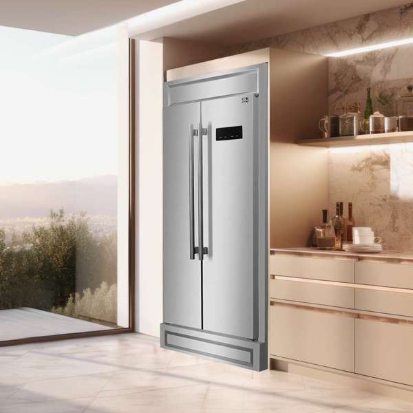 Forno Salerno 33" Built-in Stainless Steel Refrigerator 15.6 cu. ft - With Modern Decorative Grill - 37" Wide - FFRBI1805-37MG