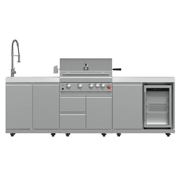 FORNO Bulnes Outdoor Kitchen 30-Inch BBQ 60,000 BTU, with Sear, Rotisserie Infrared Burners, 1.8 Cu.Ft. Beverage Center, & Black/White Countertops