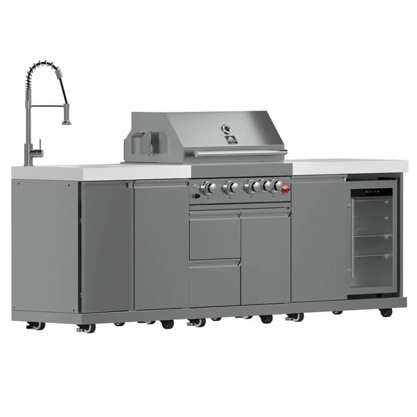 FORNO Bulnes Outdoor Kitchen 30-Inch BBQ 60,000 BTU, with Sear, Rotisserie Infrared Burners, 1.8 Cu.Ft. Beverage Center, & Black/White Countertops