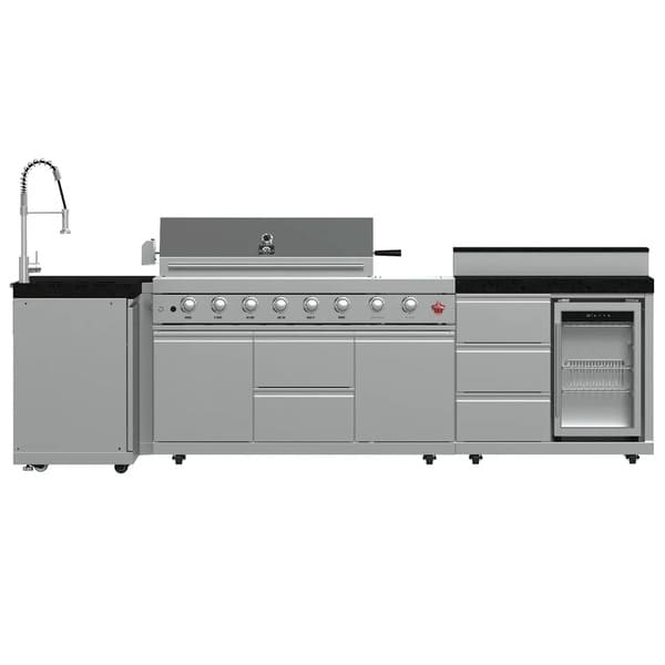 FORNO Bulnes Outdoor Kitchen 40-Inch BBQ 95,000 BTU, with 5 Burners, Sear & Rotisserie Infrared Side Burner, 1.8 cu.ft. Beverage Center & Black/White Countertops