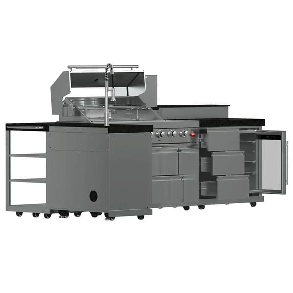 FORNO Bulnes Outdoor Kitchen 40-Inch BBQ 95,000 BTU, with 5 Burners, Sear & Rotisserie Infrared Side Burner, 1.8 cu.ft. Beverage Center & Black/White Countertops