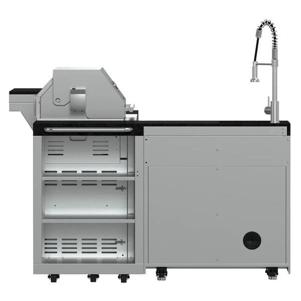 FORNO Bulnes Outdoor Kitchen 40-Inch BBQ 95,000 BTU, with 5 Burners, Sear & Rotisserie Infrared Side Burner, 1.8 cu.ft. Beverage Center & Black/White Countertops