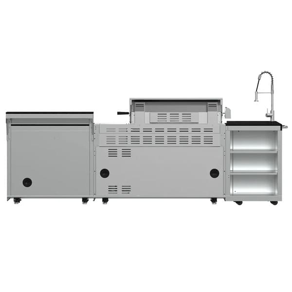 FORNO Bulnes Outdoor Kitchen 40-Inch BBQ 95,000 BTU, with 5 Burners, Sear & Rotisserie Infrared Side Burner, 1.8 cu.ft. Beverage Center & Black/White Countertops