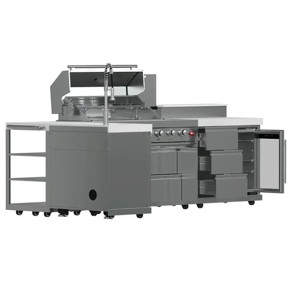 FORNO Bulnes Outdoor Kitchen 40-Inch BBQ 95,000 BTU, with 5 Burners, Sear & Rotisserie Infrared Side Burner, 1.8 cu.ft. Beverage Center & Black/White Countertops