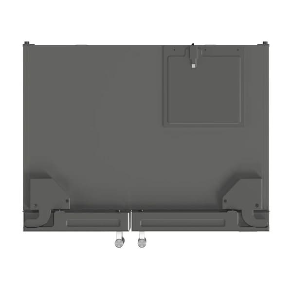 Top view of the FORNO 36-inch side-by-side refrigerator in stainless steel, showcasing the smooth stainless steel finish and flat cabinet-top design.