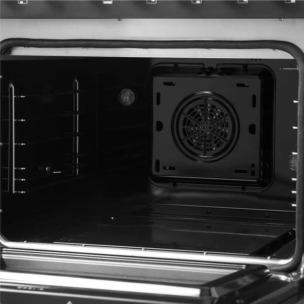 FORNO Galiano 48-Inch French Door Dual Fuel Range with 8 Burners and 6.58 Cu. Ft. Electric Convection Oven in Black/White with Antique Brass Trim