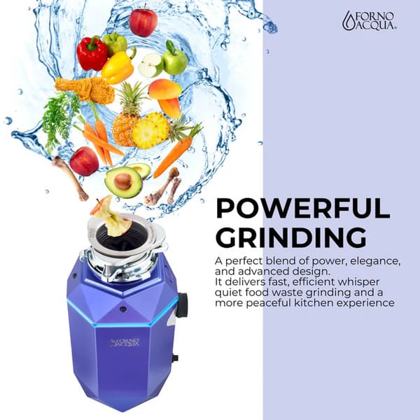 FORNO Acqua BrightDiamond 1HP Super Quiet Garbage Disposal Corded with Motion Sensor Cabinet Light & Pre-Wired Air Switch