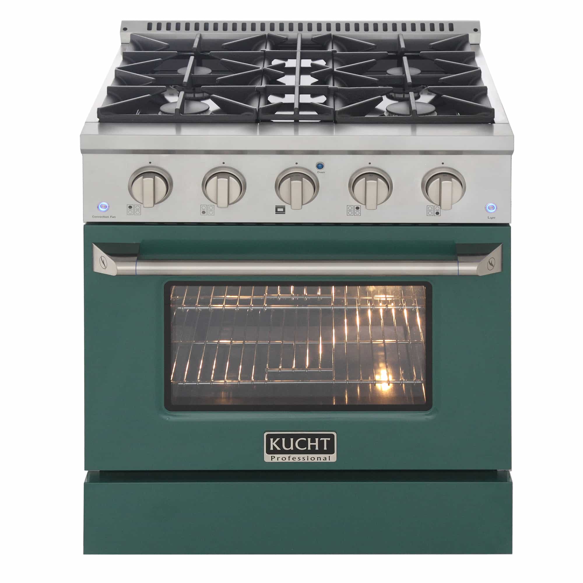 Kucht 30-Inch Pro-Style Dual Fuel Range in Stainless Steel with Green Oven Door KDF302-G