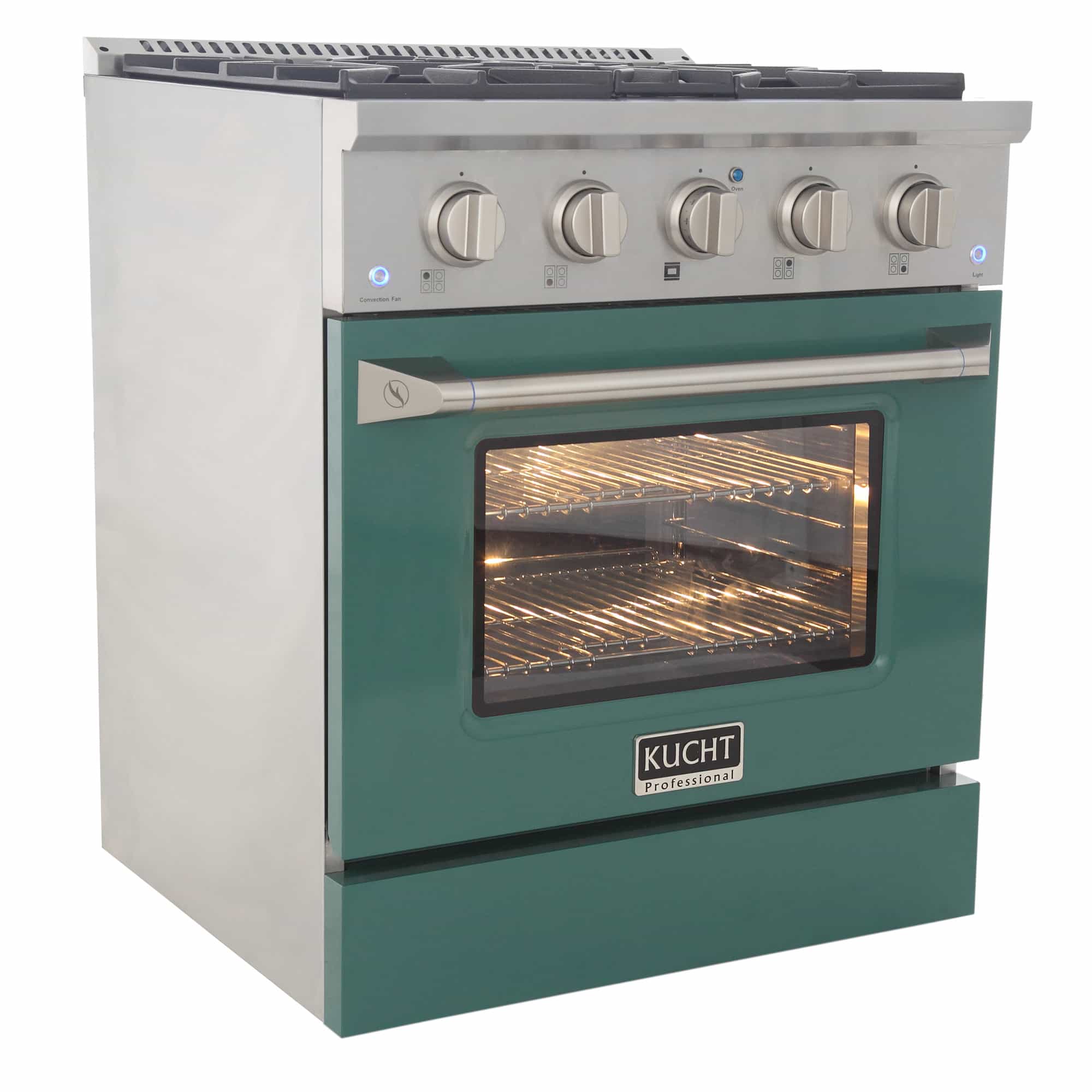 Kucht 30-Inch Pro-Style Dual Fuel Range in Stainless Steel with Green Oven Door KDF302-G