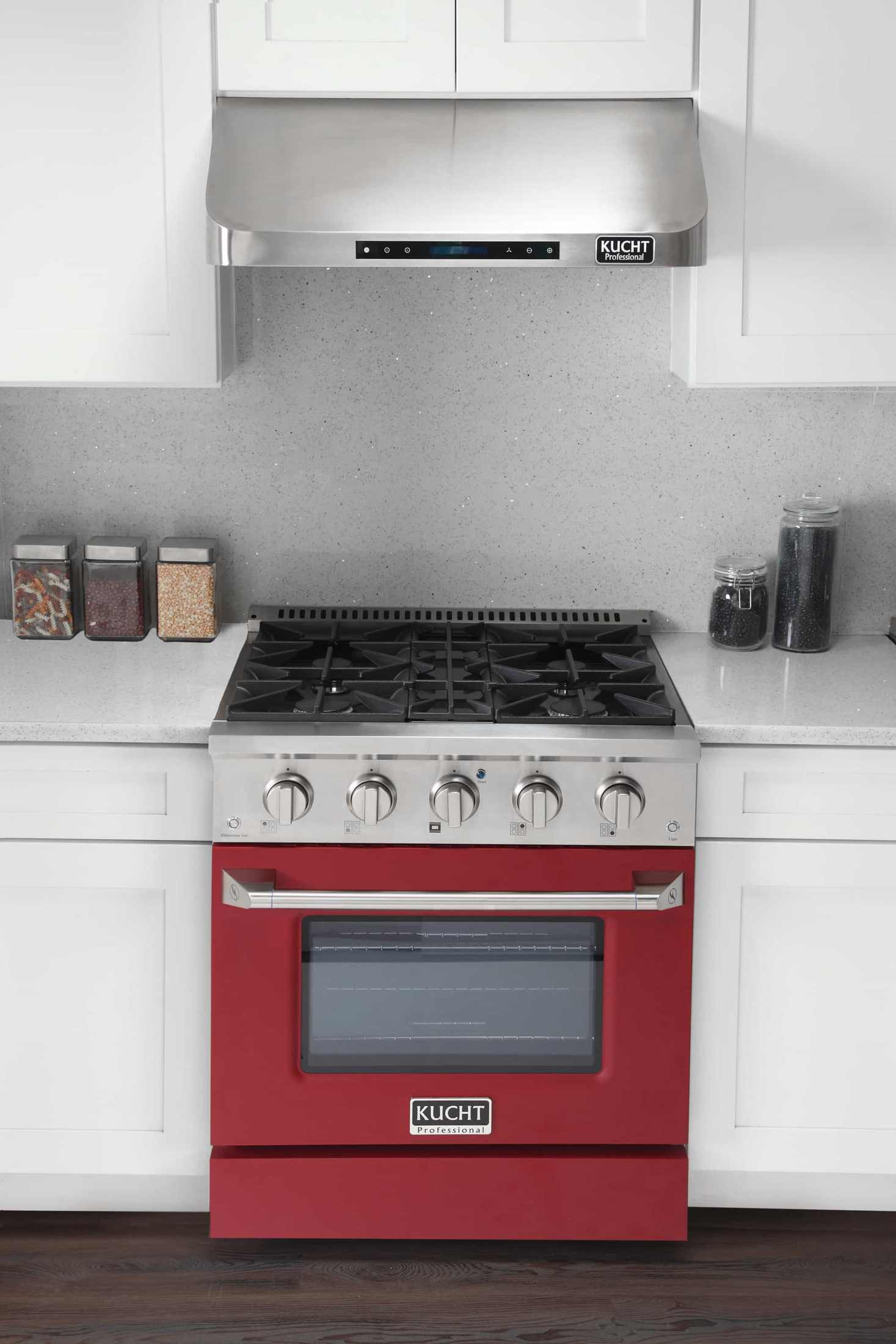Kucht 30-Inch Pro-Style Dual Fuel Range in Stainless Steel with Red Oven Door KDF302-R
