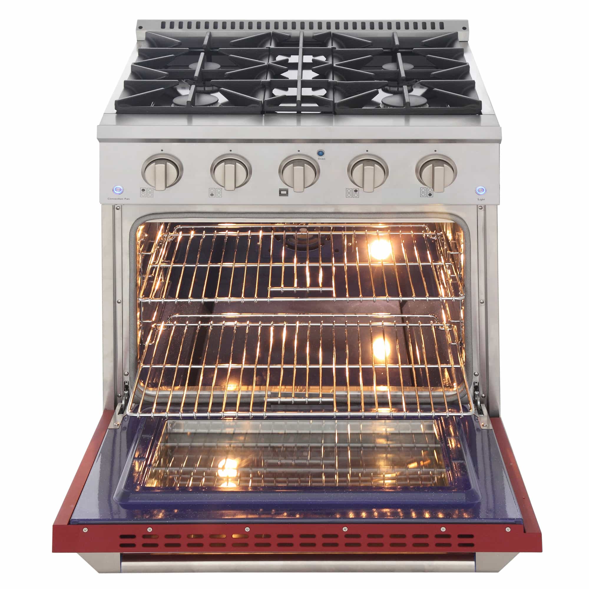 Kucht 30-Inch Pro-Style Dual Fuel Range in Stainless Steel with Red Oven Door KDF302-R