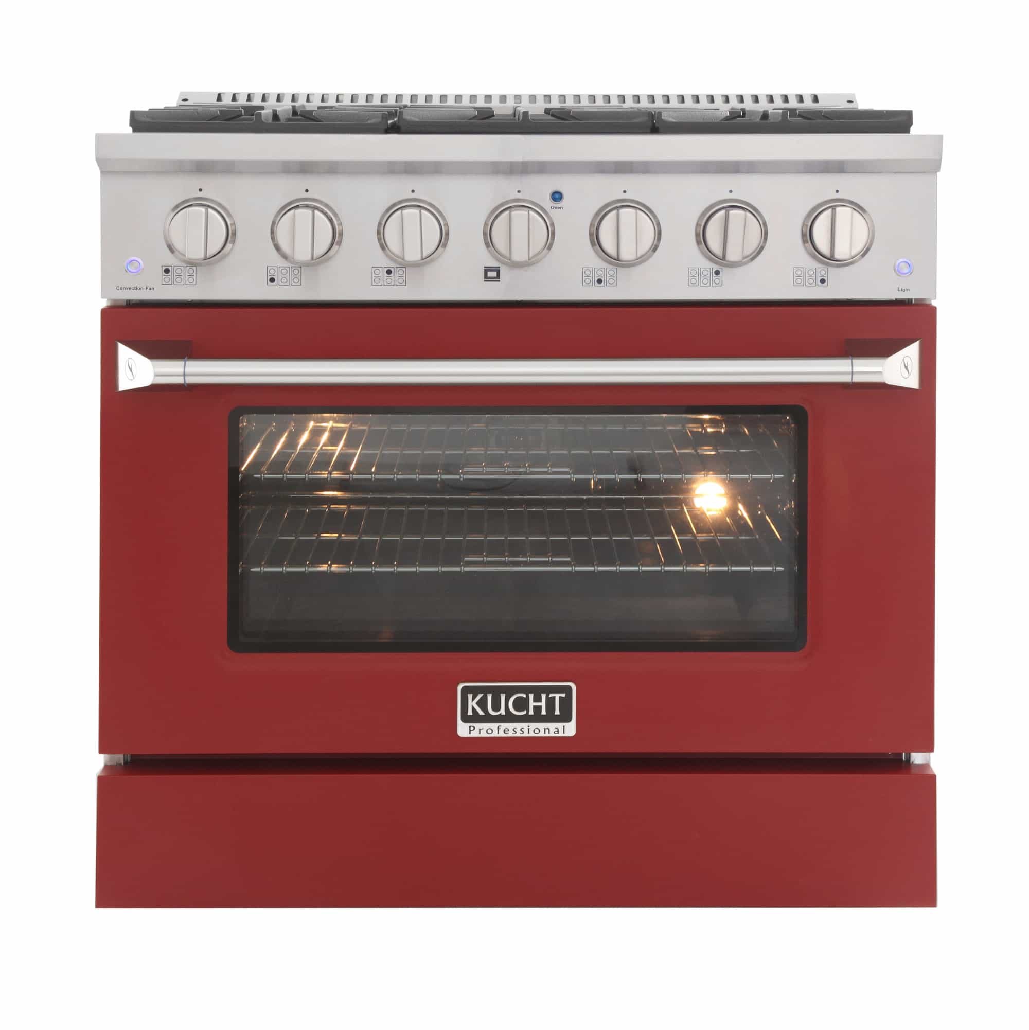 Kucht 36-Inch Pro-Style Dual Fuel Range in Stainless Steel with Red Oven Door KDF362-R