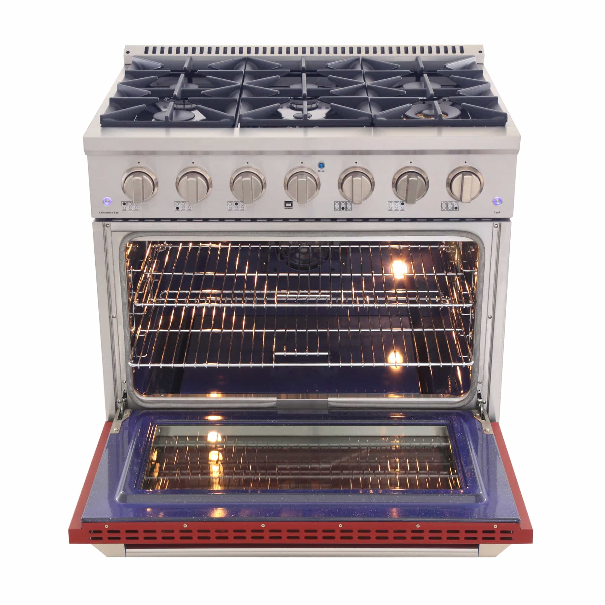 Kucht 36-Inch Pro-Style Dual Fuel Range in Stainless Steel with Red Oven Door KDF362-R