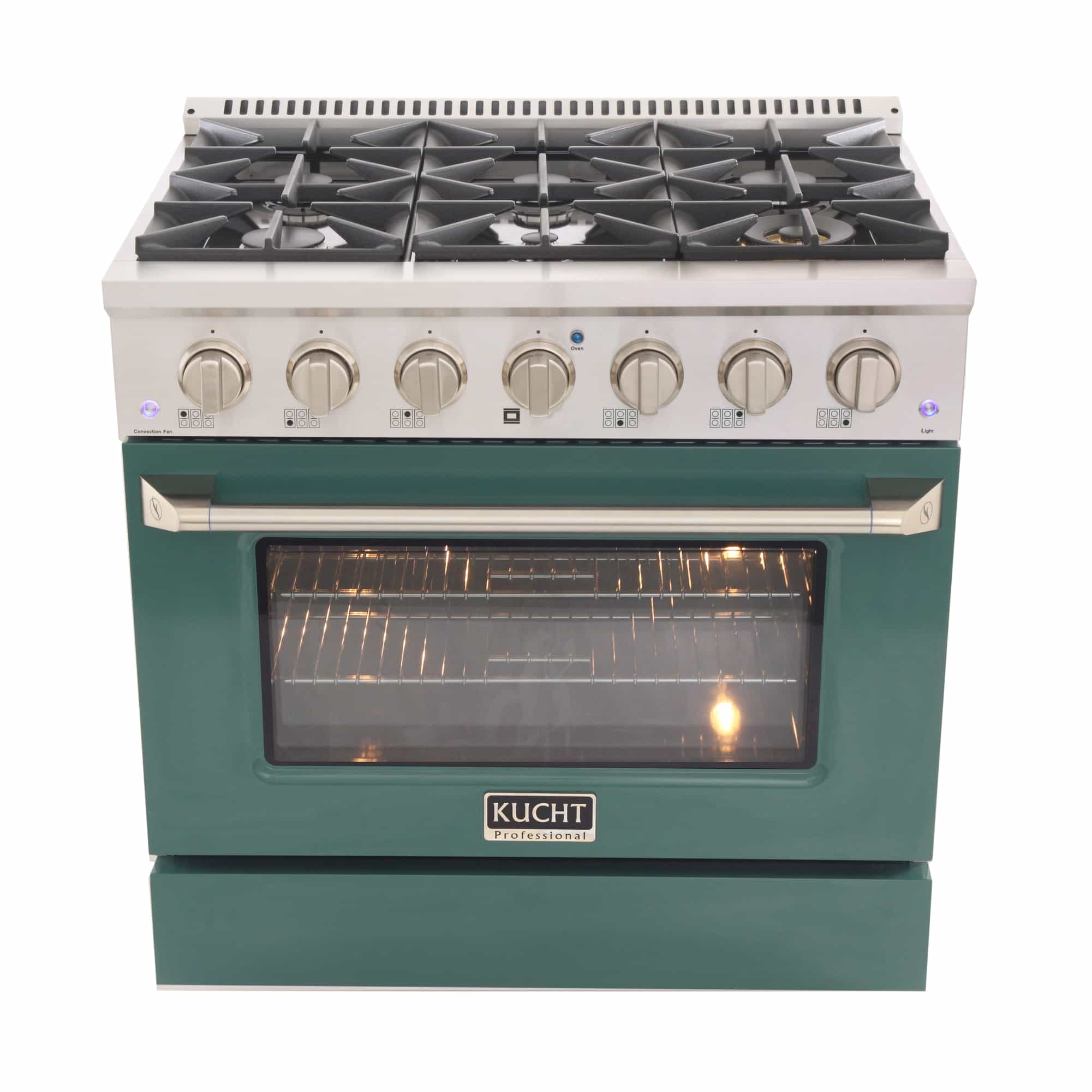 Kucht 36-Inch Pro-Style Dual Fuel Range in Stainless Steel with Green Oven Door KDF362-G