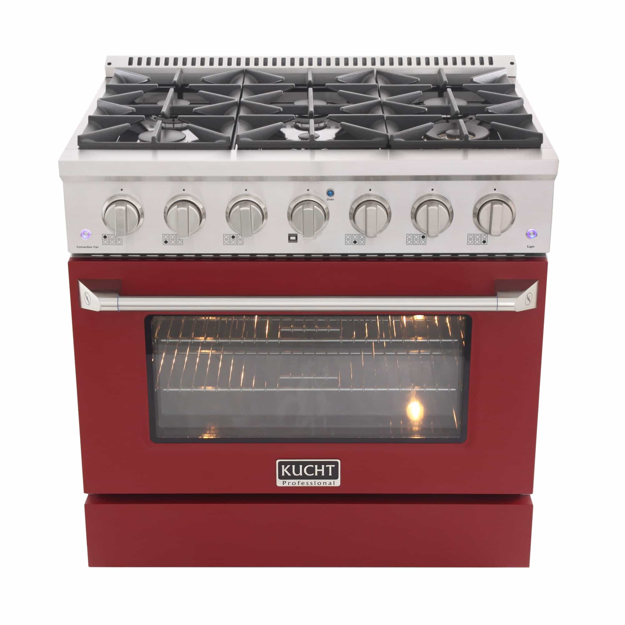 Kucht 36-Inch Pro-Style Dual Fuel Range in Stainless Steel with Red Oven Door KDF362-R