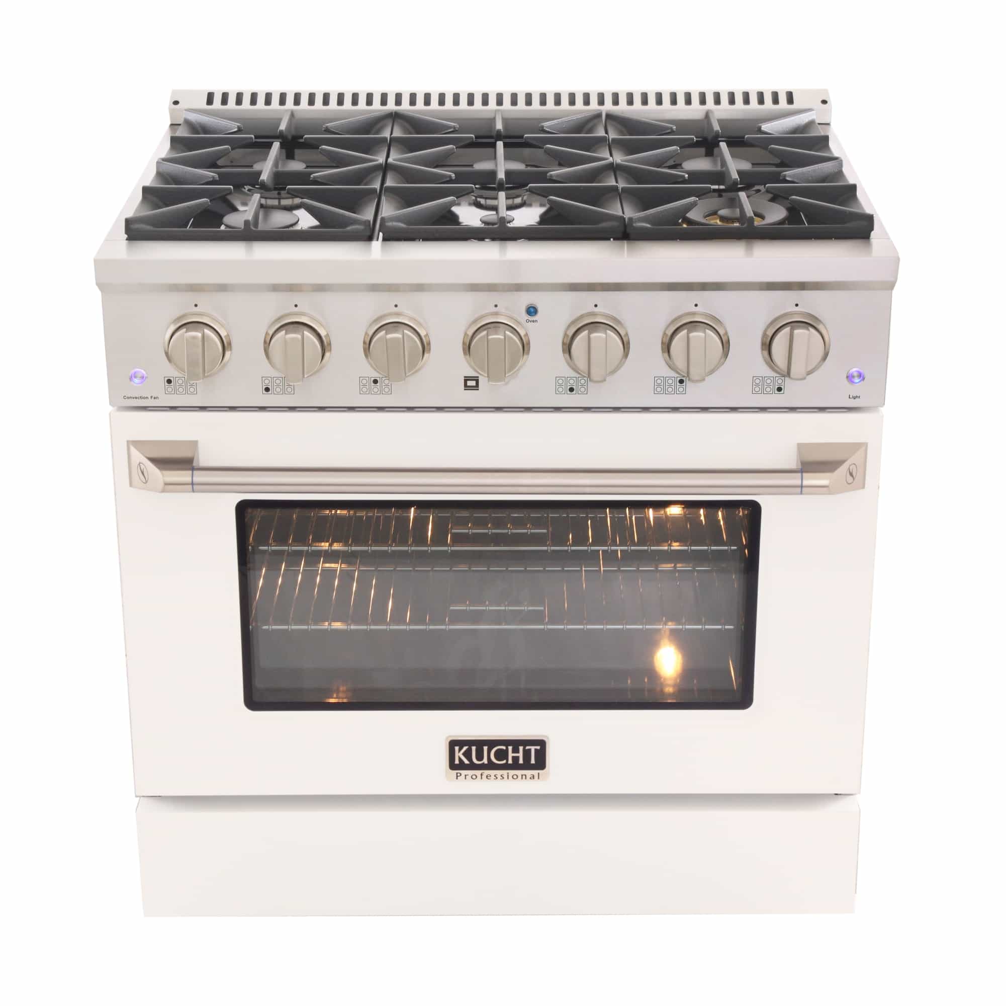 Kucht 36-Inch Pro-Style Dual Fuel Range in Stainless Steel with White Oven Door KDF362-W